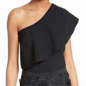 Milly Black One-Shoulder Ruffle Top